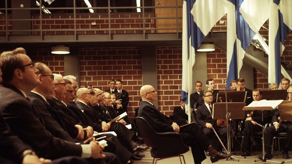 MTV Oy 50-vuotta MTV:n toimitalon vihkiäiset 12.9.1967 tilaisuudessa presidentti Urho Kekkonen kuva Kauko Kivi