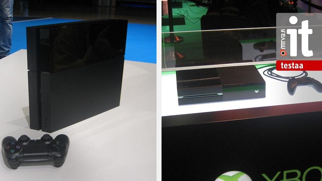 Seuraavan konsolisukupolven kovat kilpakumppanit: PlayStation 4 (vasemmalla) ja Xbox One.