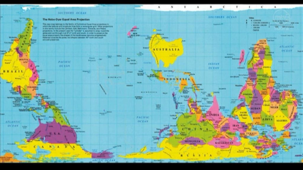 Australialaisessa kartassa Australia on suuri ja ylhäällä.