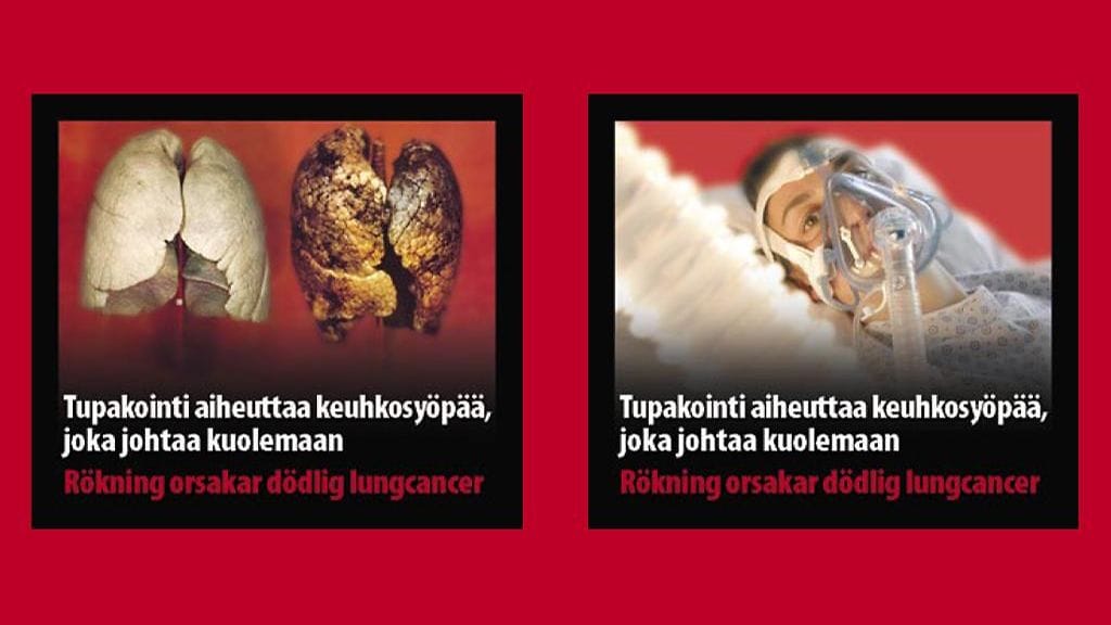 Askeihin liitettäviä kuvavaroituksia tupakoinnin vaaroista.