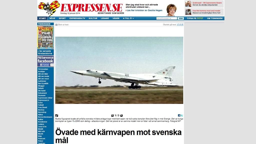 Expressen uutisoi tänään, että viime pääsiäisenä Ruotsia vastaan harjoitelleissa venäläiskoneissa oli ydinohjuksia.