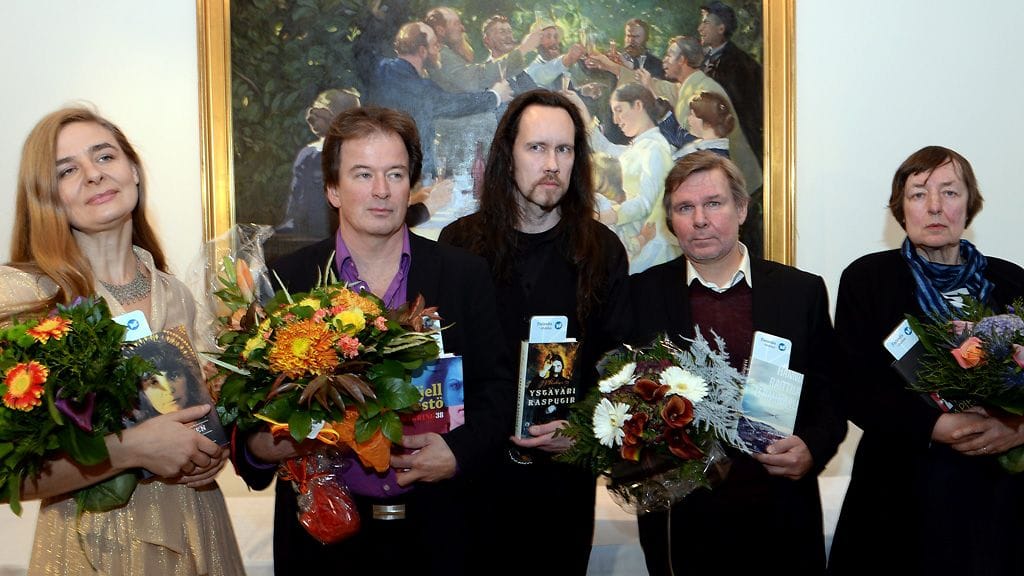 Finlandia Junior -palkintoehdokkaat Kretta Onkeli, Ville ja Aino Tietäväinen, Elina Warsta, Matti Pikkujämsä ja Ville Hytönen sekä Timo Mänttäri ja Jukka Laajarinne.