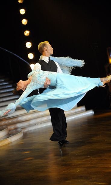 Pirkko Mannola ja Mika Jauhiainen Tanssii Tähtien Kanssa ohjelman finaalissa MTV3:n studiolla Helsingin Konalassa 10. toukokuuta 2009.