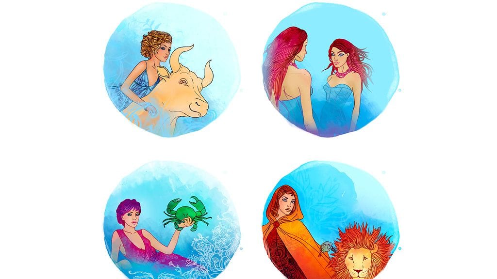 Härkä, Kaksoset, Rapu ja Leijona.