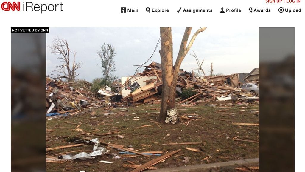 Kuvakaappaus katsojan CNN:lle lähettämästä kuvasta Oklahomasta.