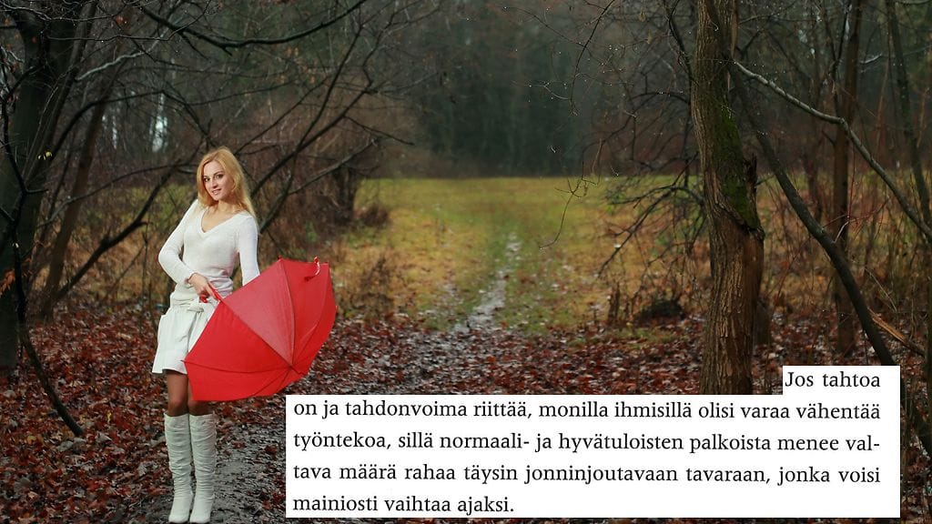 Kuvituskuva ja katkelma Armollinen Itsekuri -kirjasta