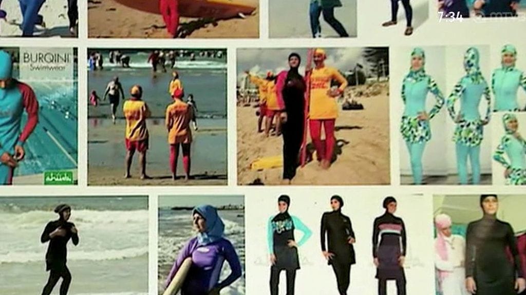 Erilaisia burkini-uimapukuja.