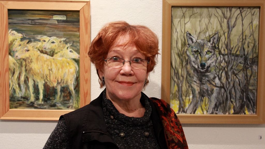 Taiteilija ja näyttelijä Helen Elde 14.1.2014 Galleria Saimassa