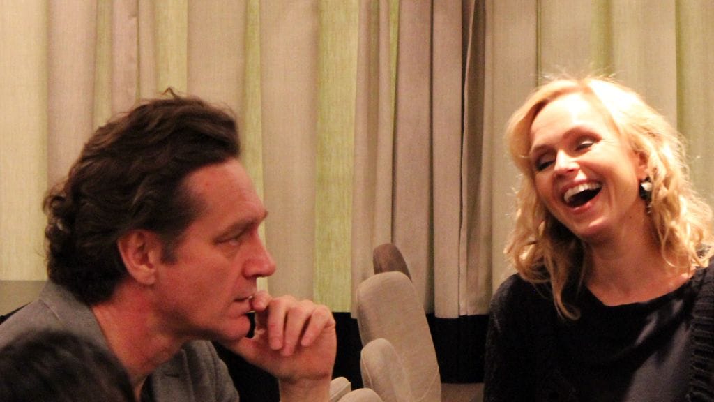 Ville Virtanen ja Anu Sinisalo Ei kiitos -elokuvan pressitilaisuudessa 7.1.2014