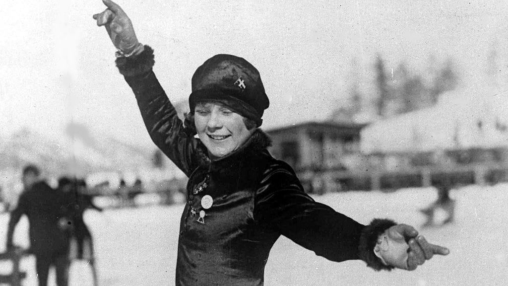 Norjan taitoluistelijatar Sonia Henie St. Moritzissa 20.2.1928.