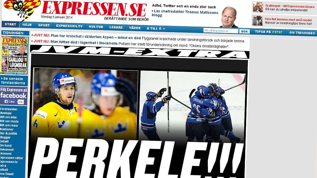 Kuvakaappaus Expressenin verkkosivuilta.