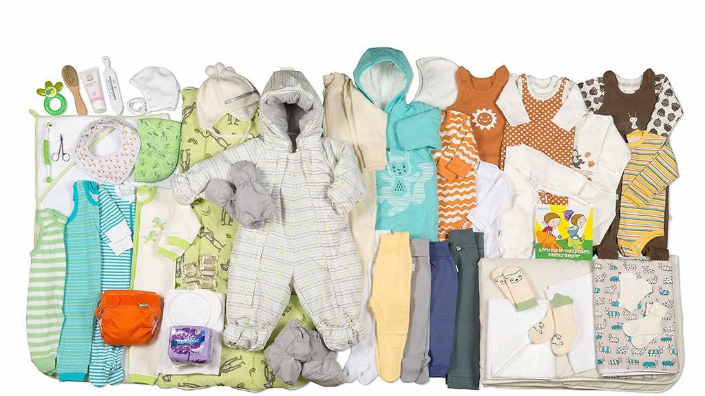 Vuoden 2014 äitiyspakkauksessa on yhteensä 49 tuotetta.