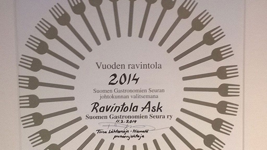 Vuoden ravintola 2014 on ravintola Ask.