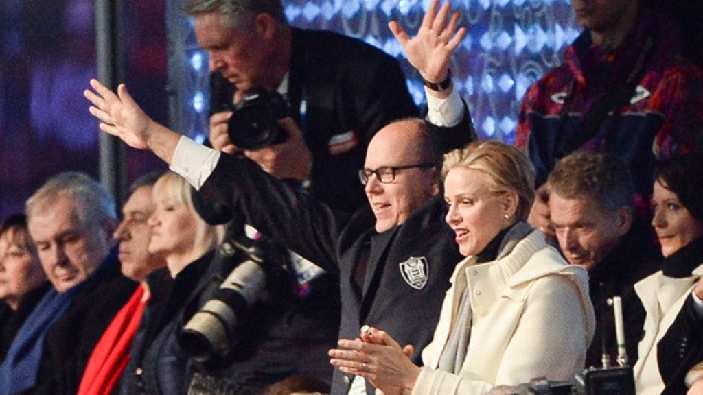 Monacon Charlene ja Albert Sotshin olympialaisten avajaisissa 7. helmikuuta.