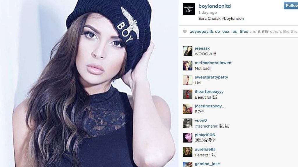 Sara Chafakin kuva Boy Londonin Instagramissa. Alkuperäinen kuva: Petteri Peltonen Photography