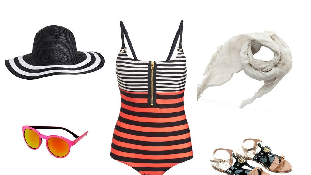 Hellehattu ja uima-asu KappAhl, sandaalit gaudi, aurinkolasit H&M, huivi Liu Jo Jeans