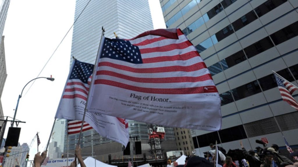 Islamilaisen keskuksen vastustajien mielenosoitus Manhattanilla. EPA