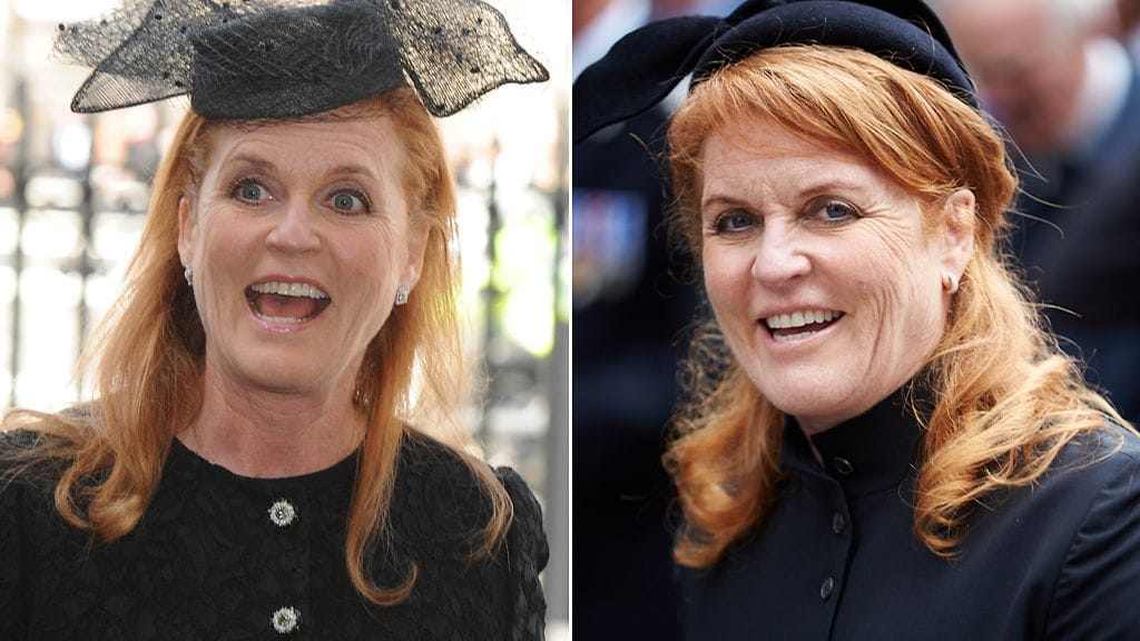 Sarah Ferguson viime viikolla (vas.) ja 20 kiloa painavampana vuosi sitten.