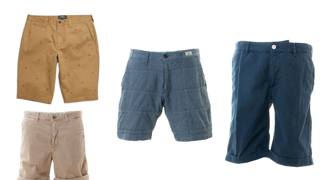 Tummemmat shortsit KappAhl, vaaleammat shortsit Boomerang. Vaaleansiniset shortsit Tommy Hilfiger, tummansiniset shortsit Boomerang.