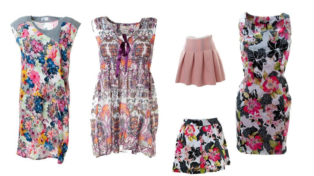 Kopioi mekkotyyli! Mekot oikealta vasemmalle: Nümph, Odd Molly, ylempi mekko Hunkydory, alempi mekko MARCIANO Guess, reunamekko MARCIANO Guess