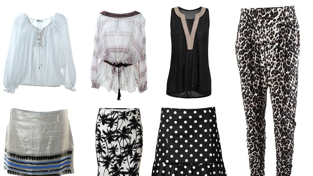Ylärivin paidat: Hunkydory, Hunkydory, H&M. Alarivin hameet: Liu Jo Jeans, KappAhl, Seppälä. Housut KappAhl.