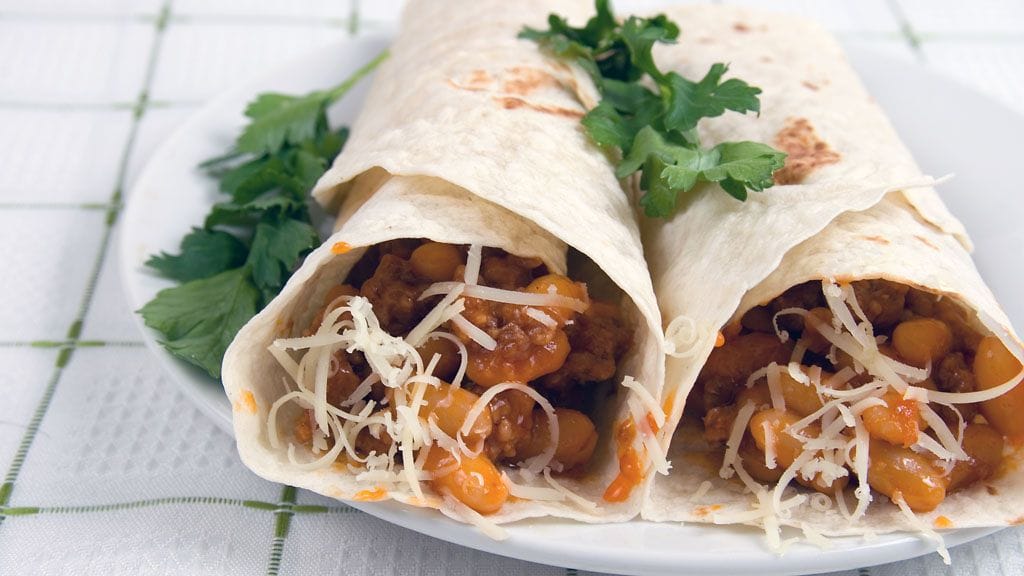 Klassinen burrito tuo veden kielelle.