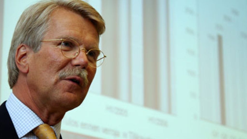 Sampo Oy:n konsernijohtaja Björn Wahlroos Sammon osavuosituloksen tiedotustilaisuudessa torstaina 10. elokuuta.