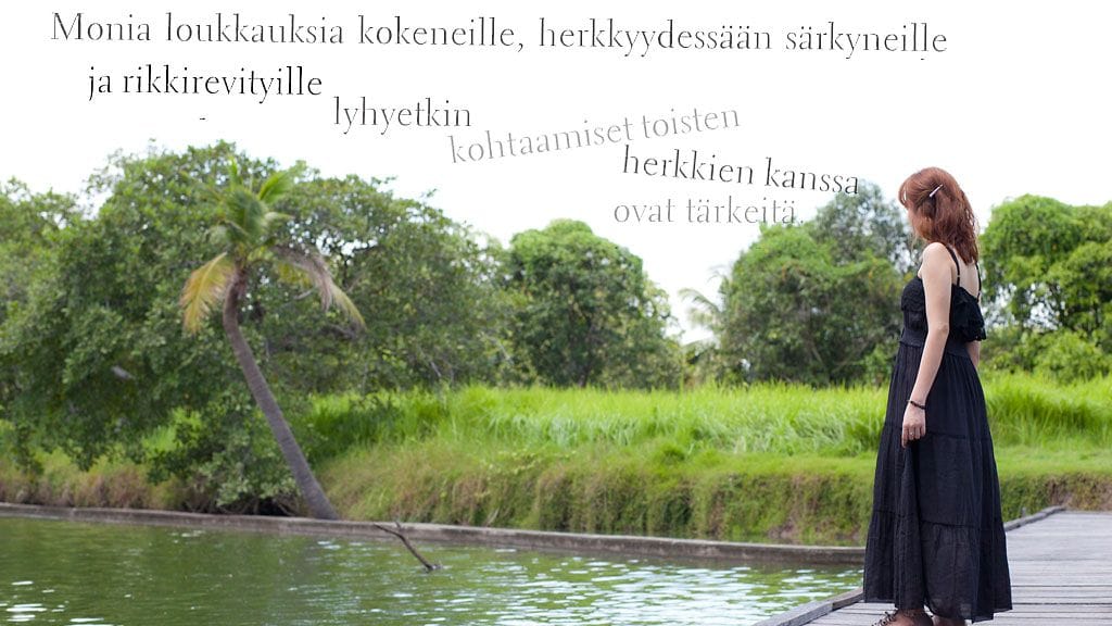 Kuvituskuva, lainaus Janna Satrin teoksesta Sisäinen lepatus – herkän ihmisen tietokirja