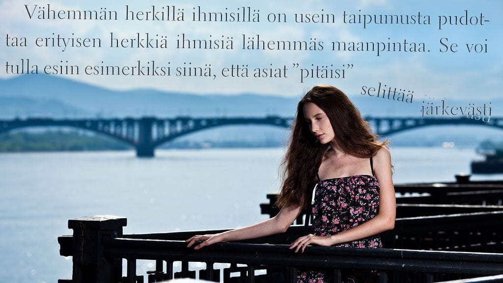 Kuvituskuva, lainaus Janna Satrin teoksesta Sisäinen lepatus – herkän ihmisen tietokirja