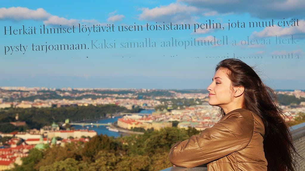 Kuvituskuva, lainaus Janna Satrin teoksesta Sisäinen lepatus – herkän ihmisen tietokirja