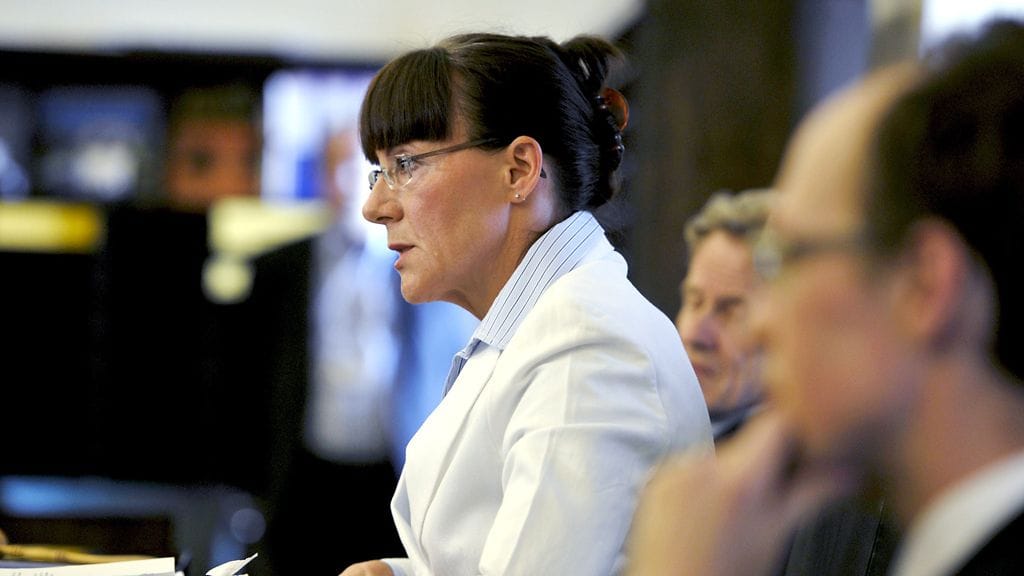 Perussuomalaisten eduskuntaryhmän puheenjohtaja Pirkko Ruohonen-Lerner 25. toukokuuta 2011.