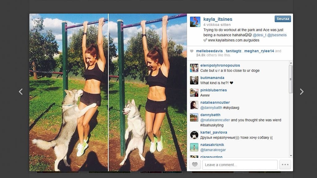 Kuvakaappaus Kayla Itsinesin Instagram-tililtä