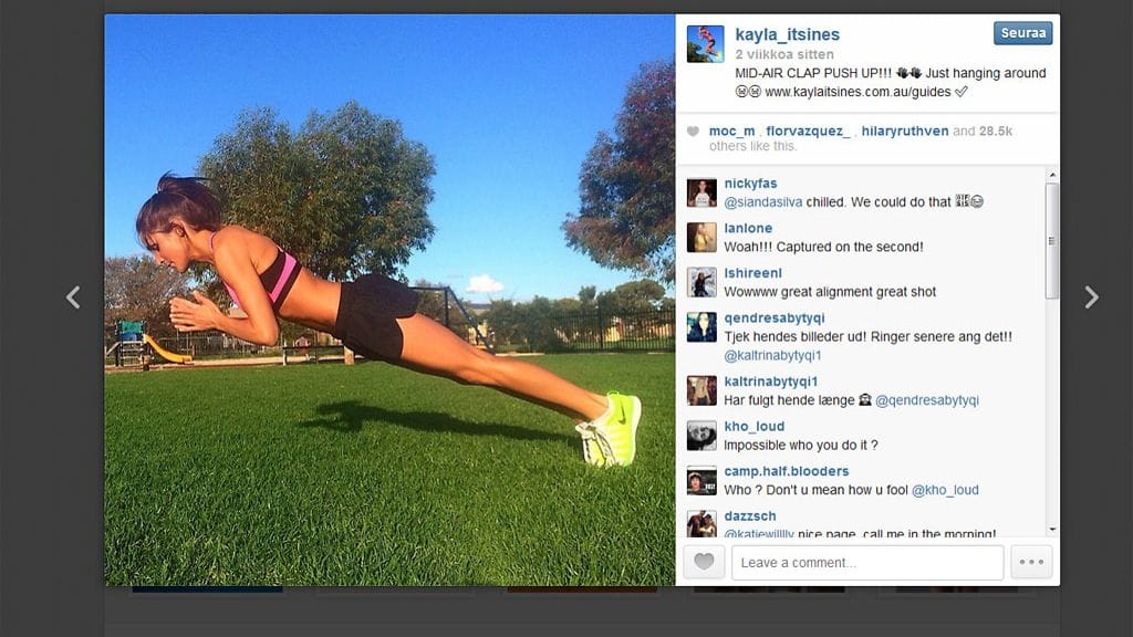 Kuvakaappaus Kayla Itsinesin Instagram-tililtä