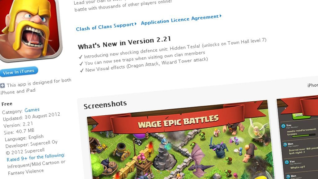 Clash of Clans -pelin tuotto perustuu pelin sisäisiin ostoksiin.