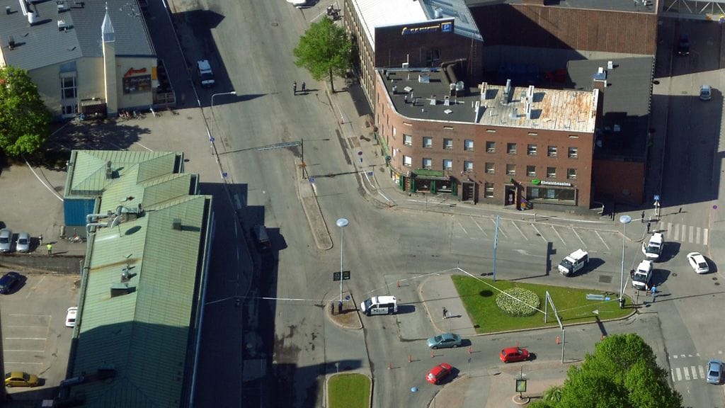 Ilmakuva Uudenmaankadulta Hyvinkään keskustasta, 26. toukokuuta 2012.