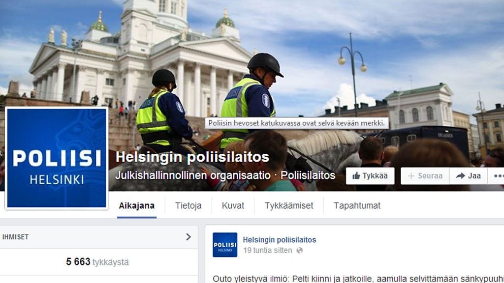 Kuvakaappaus Helsingin poliisin Facebook-sivuilta.
