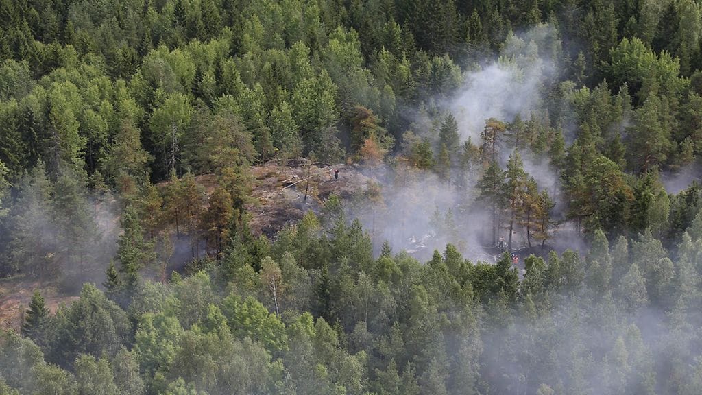 Arkistokuvaa Rajavartiolaitoksen Helsingin Vartiolentolaivueen kuvaamasta maastopalosta Malminmetsässä, Espoon keskuspuistossa vuonna 2014.