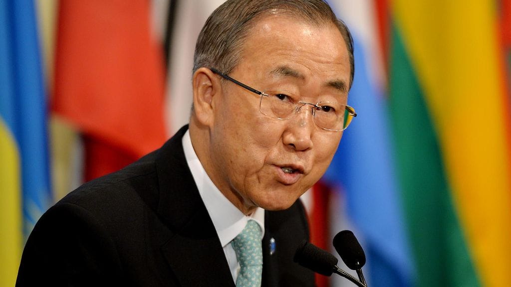 Pääsihteeri Ban Ki-moon puhui YK:n päämajassa New Yorkissa heinäkuussa 2014.