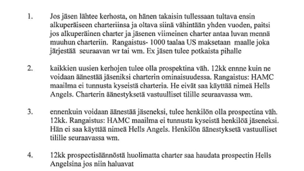 Osa Helvetin enkeleiden säännöistä.