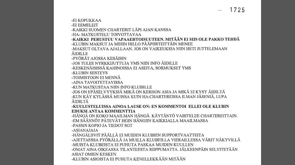 Osa Helvetin enkeleiden säännöistä.