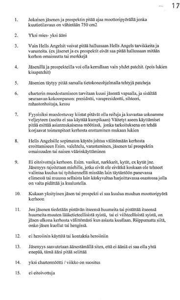Osa Helvetin enkeleiden säännöistä.