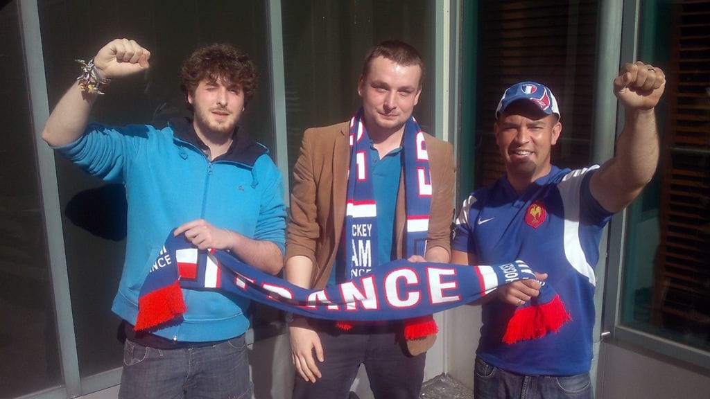 Ranskalaisfanit Pierre Fraullen, Gwezheneg Brunet ja Guillaume Volpi innostuivat Saksan kohtaamisesta.