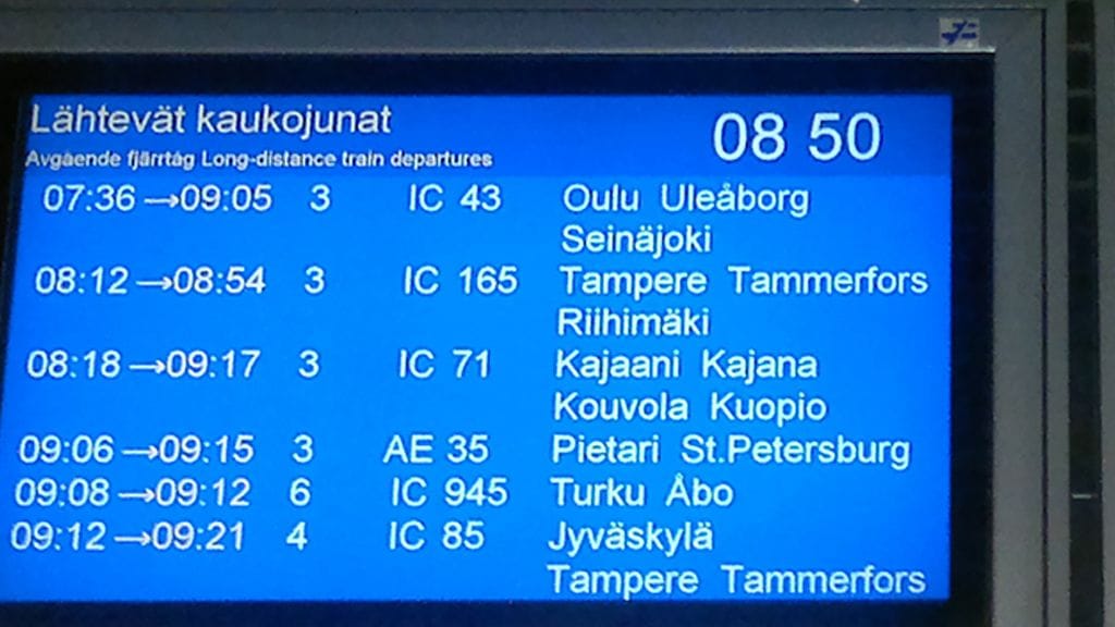 Junat olivat myöhässä 30.11.2012. Kuva on Pasilan asemalta Helsingistä.