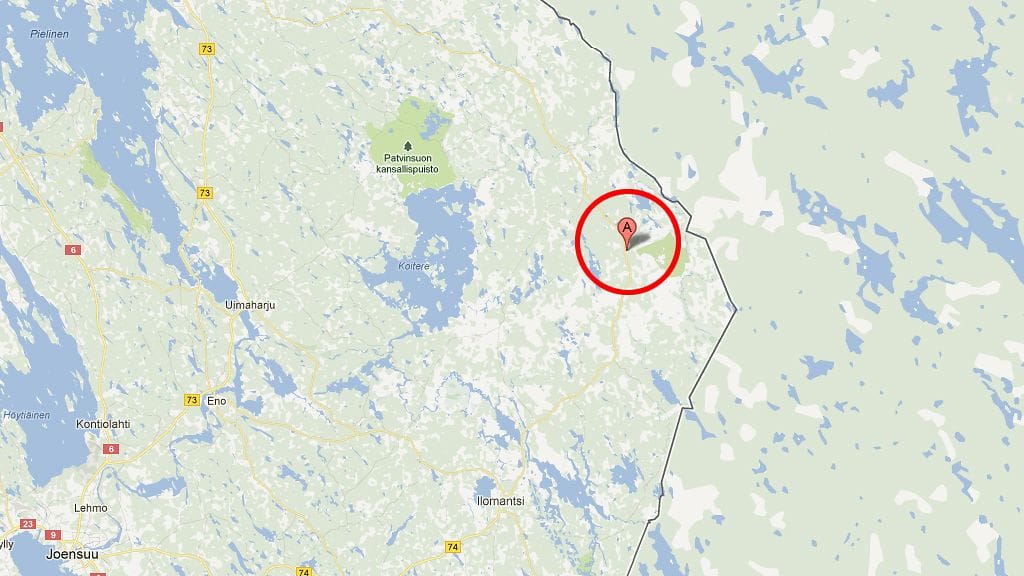 Pampalon kaivoksen sijainti. Kuvakaappaus Google Mapsista.