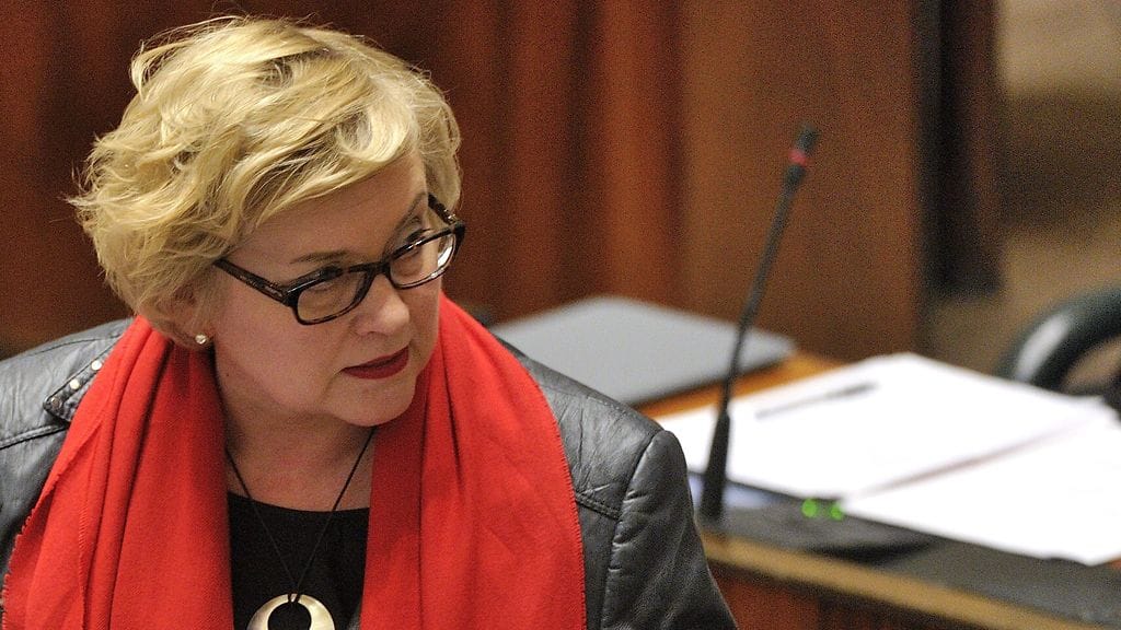 Keskustan kansanedustaja Anu Vehviläinen puhumassa eduskunnan täysistunnossa Helsingissä tiistaina 9. lokakuuta 2012.