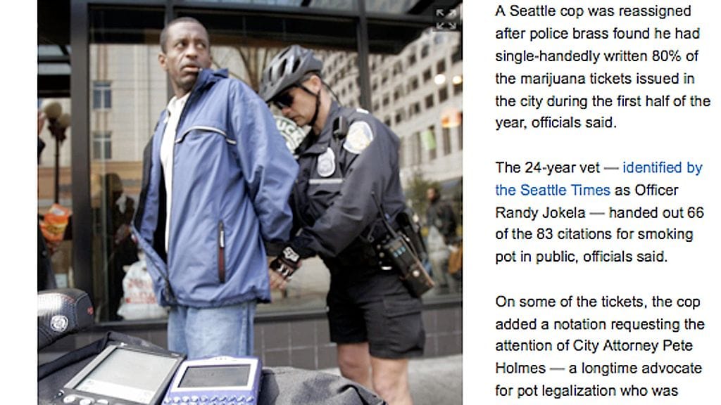 Suomalaistaustainen Randy Jokela joutui Yhdysvalloissa valtakunnallisen huomion kohteeksi kirjoitettuaan yli 80 prosenttia Seattlen huumesakoista. Kuvakaappaus New York Daily Newsista.