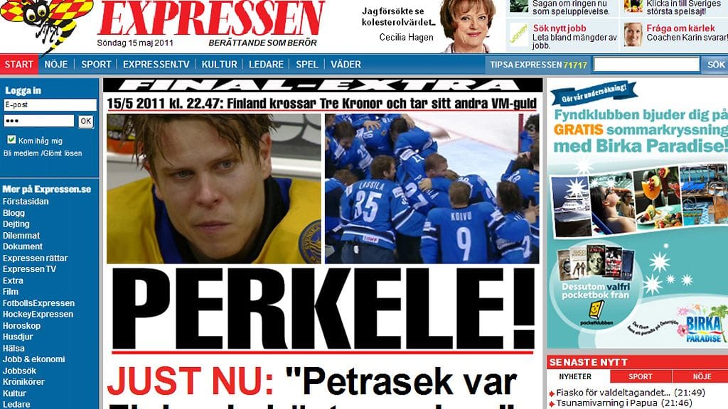 Kuvakaappaus ruotsalaisen Expressen-lehden verkkosivuilta.