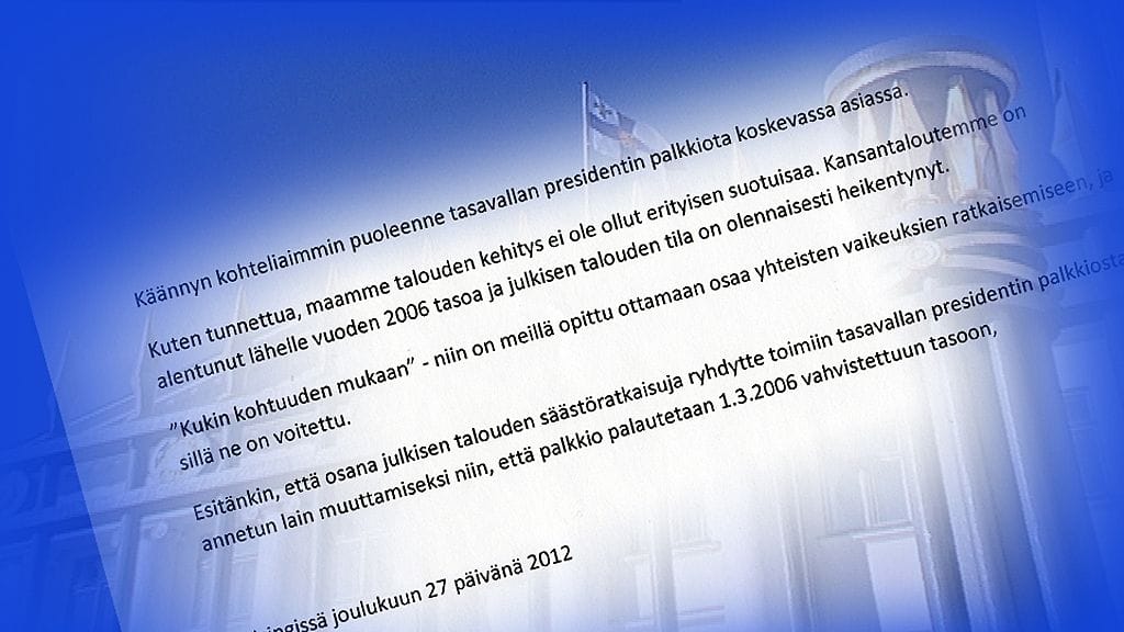 Ote presidentti Niinistön kirjeestä pääministeri Kataiselle.