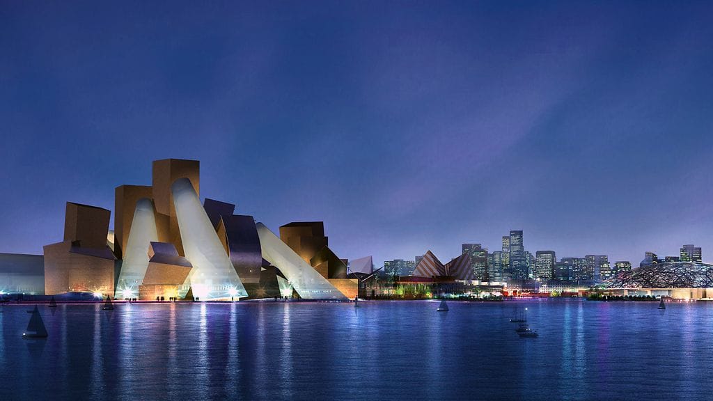 Havainnekuva Abu Dhabiin rakenteilla olevasta Guggenheim-museosta.