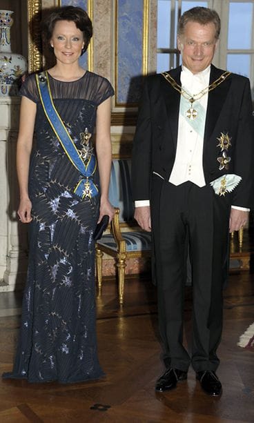 Finland's President Sauli Niinistö and his spouse Jenni Haukio at the gala dinner hosted by royal couple at the Royal Castle in Stockholm, 17th of April 2012.